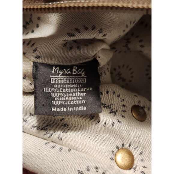 Myra Bag Abridge Weekender Bag Upcycled Beige & Black Canvas w/Leather Cowhide - Picture 9 of 11